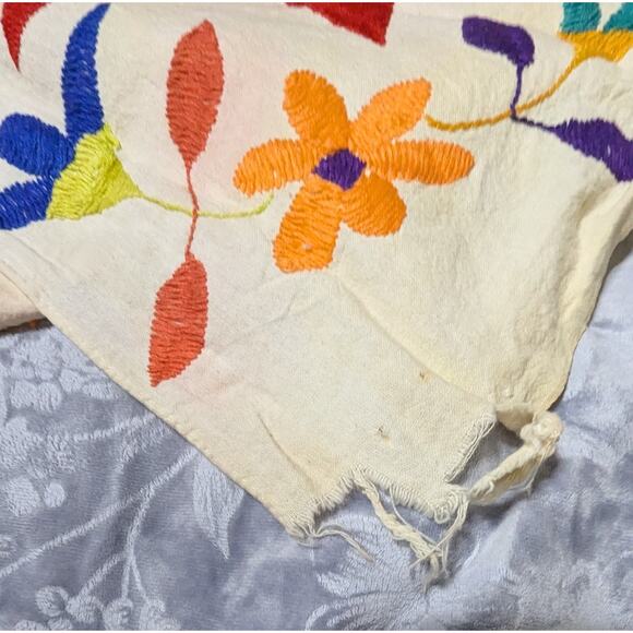 Tapestry Mexican Embroidered Otomi Tenango Style Handmade 67 X 73" Vintage - Picture 10 of 14